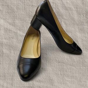 Feminine Quiet Luxury Leather Block Pump Heel Classy Office Work Career